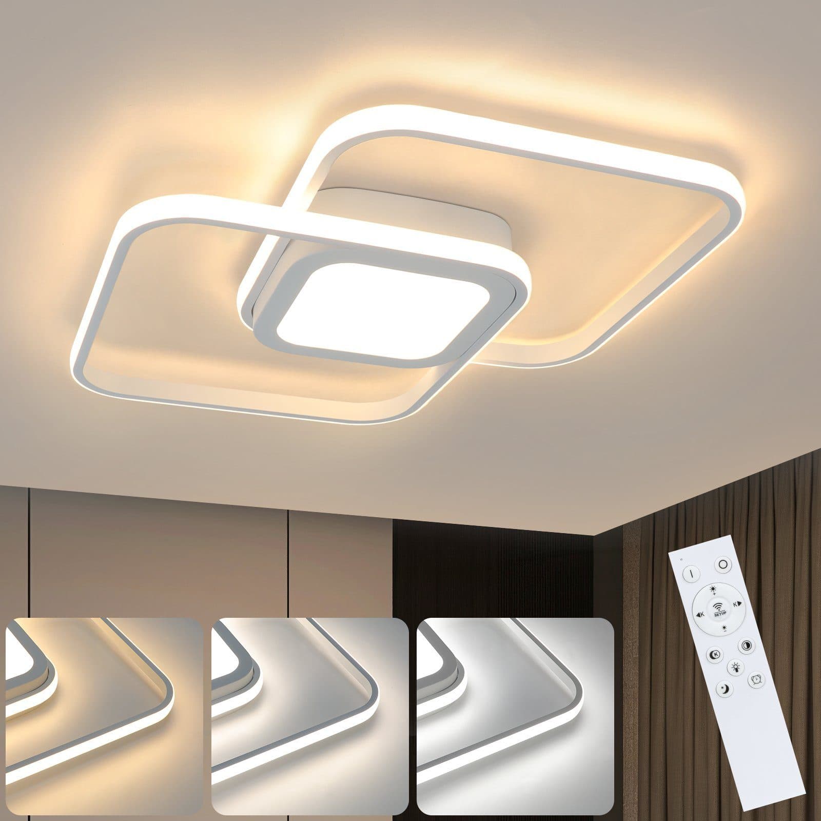NETTLIFE 48W LED - kattovalaisin Valkoinen metalli, himmennettävä moderni Kaukosäätimellä makuuhuoneeseen, olohuoneeseen Keittiöön, ruokailutilaan