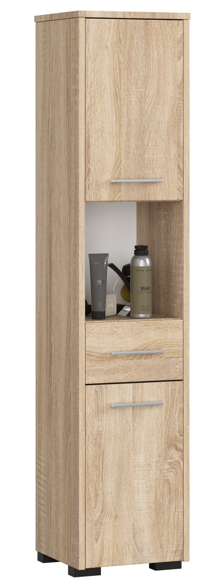 Akord Kylpyhuonekaappi korkea 2 ovea 1 laatikko 1 hylly Sonoma-tammi 30x30x140