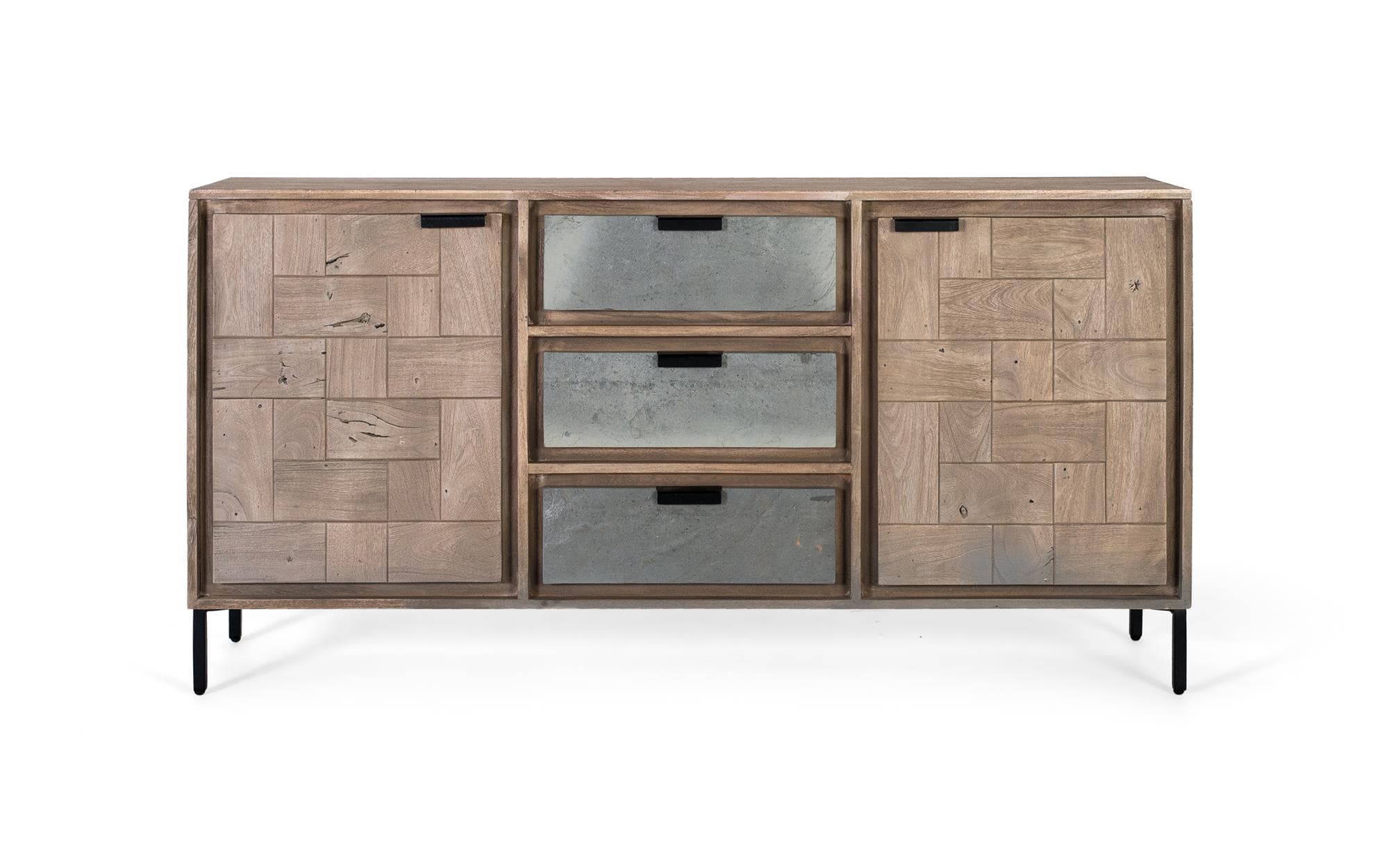 Akaasiapuusta ja metallista valmistettu senkki, 160 cm