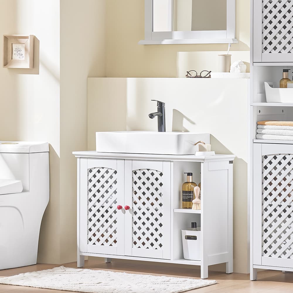 SoBuy Pesuallaskaappi 2-ovea säädettävillä hyllyillä valkoinen 80x31,5x60,5cm mdf BZR210-W