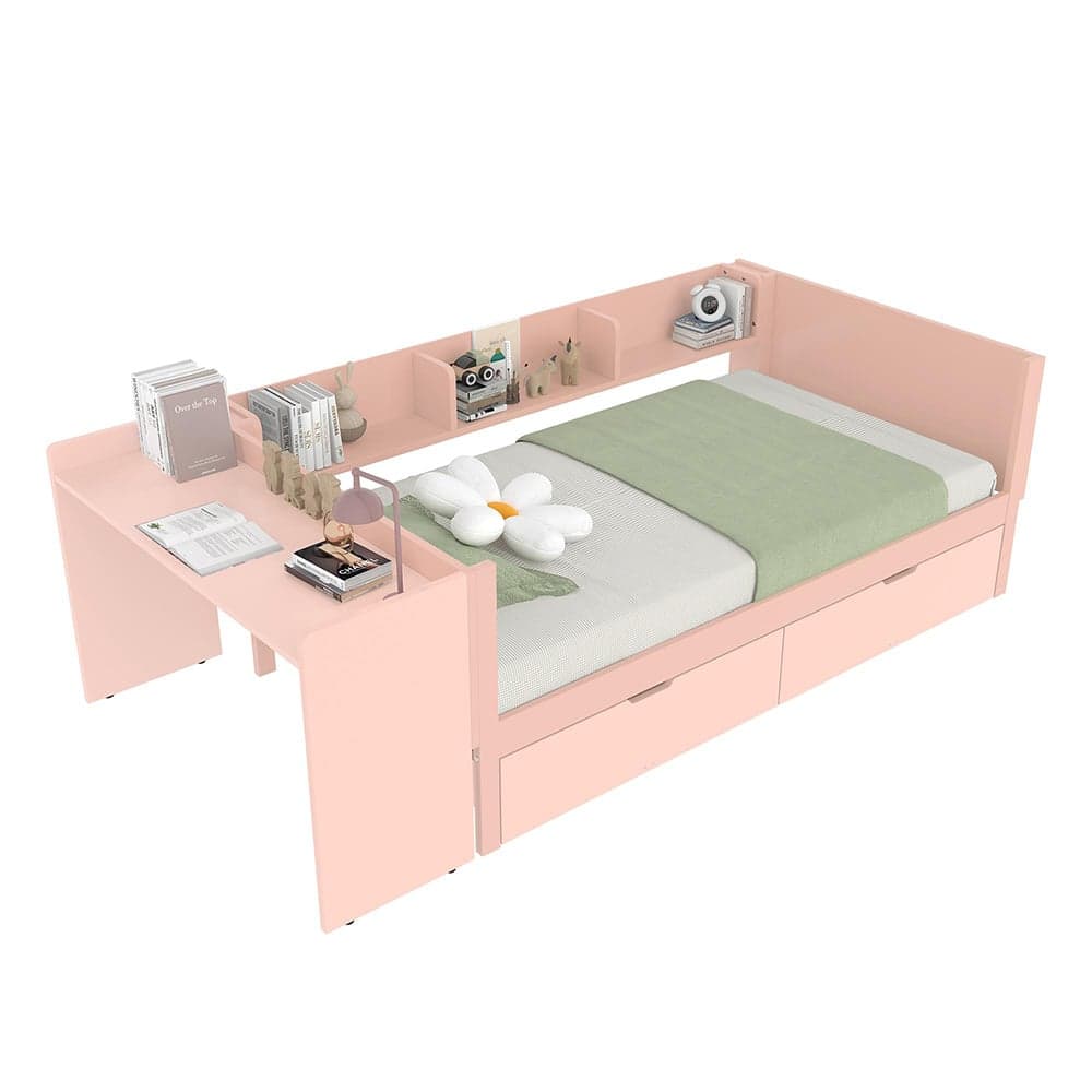 Valkoinen sänky 90x200cm integroidulla työpöydällä