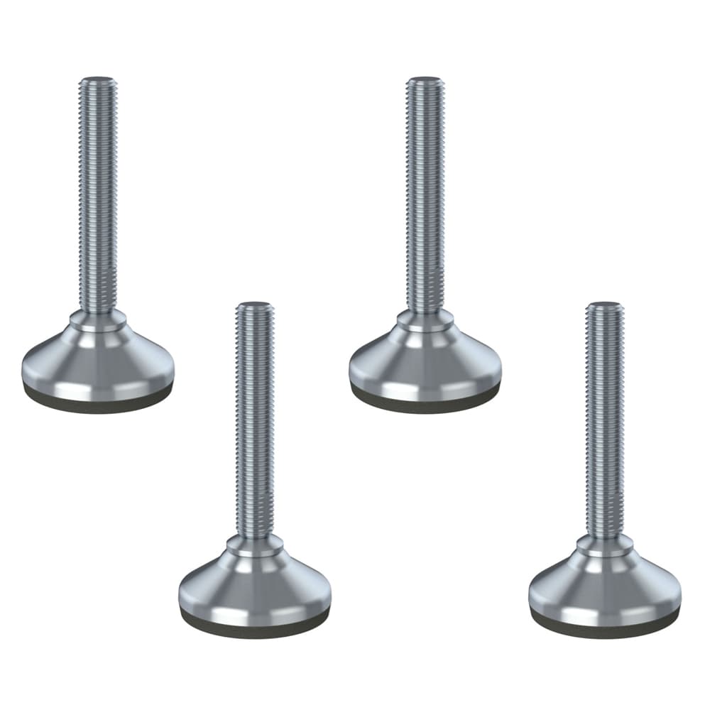 Ruostumaton tasoitusjalka M16x100, 65 mm:n pohja ja tärinänvaimennustyyny, kantavuus 3600 kg – 4 kpl:n sarja