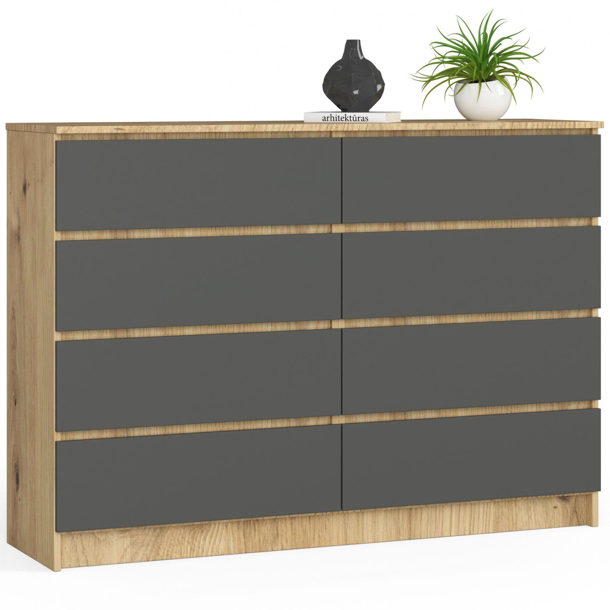 Akord Lipasto 8 laatikkoa Artisan-tammi/Harmaa Grafiitti 138x40x99