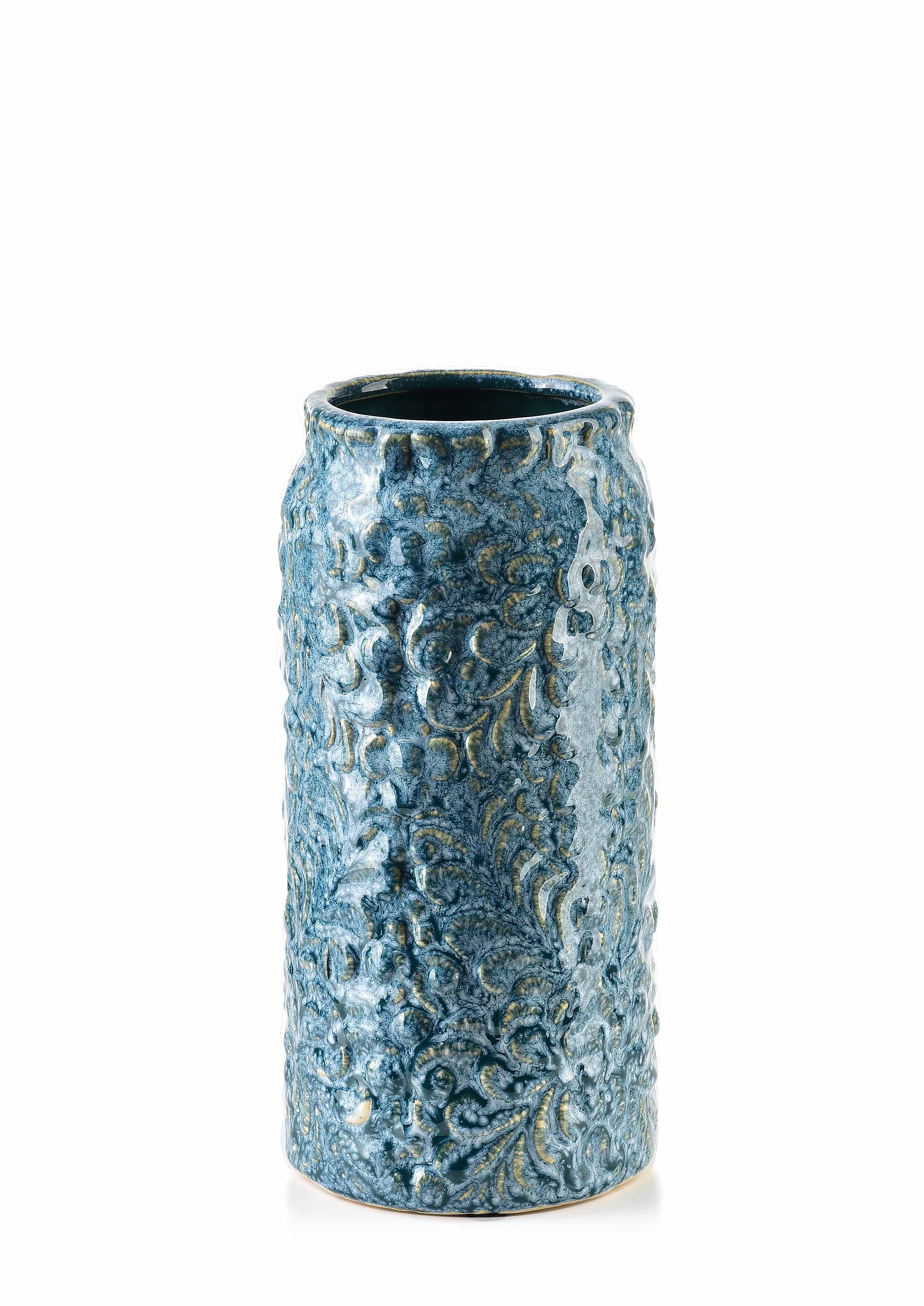 MONDEX Sininen keramiikkamaljakko, käsinmaalattu, 8,5 x 21 cm