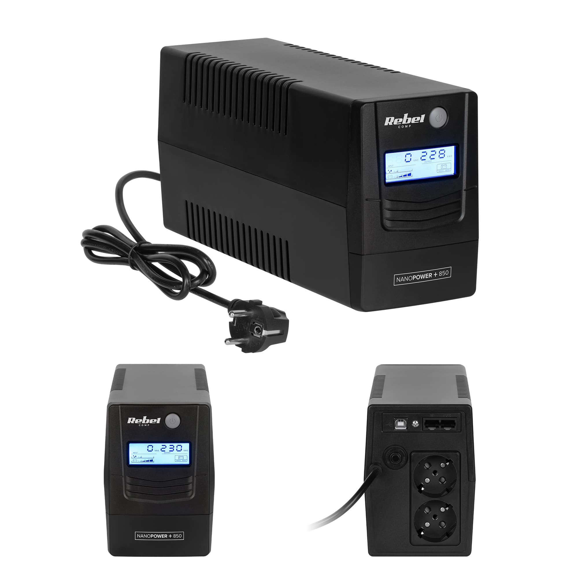 UPS REBEL Plus 850VA 480W LCD USB RJ45 tietokoneen hätävirtalähde