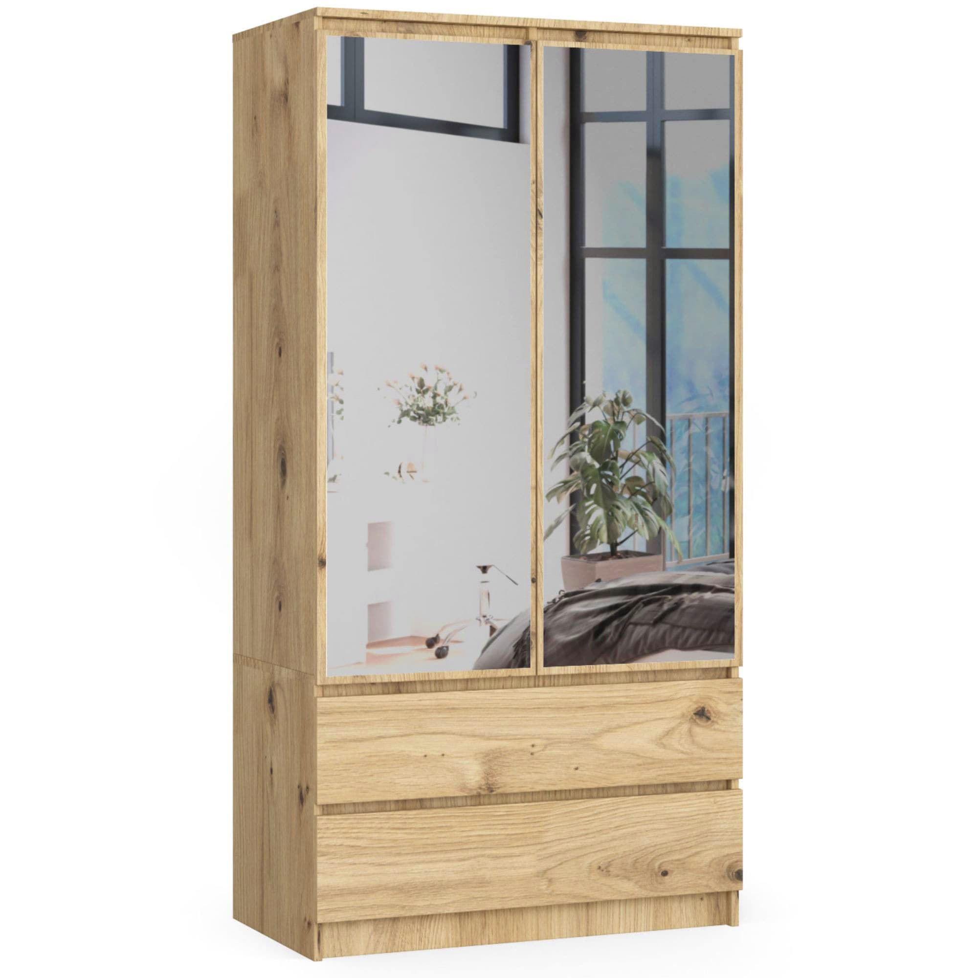 Akord Vaatekaappi 2-ovinen 2-laatikollinen 2-peilinen Artisan-tammi 90x51x180