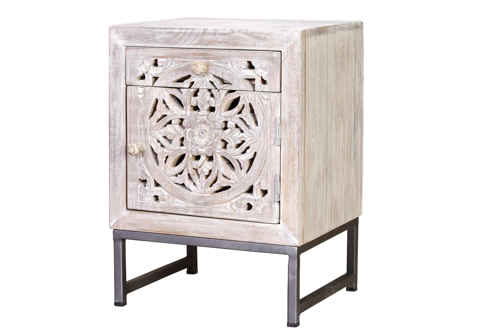 Sivupöytä mangopuusta, metallijalusta