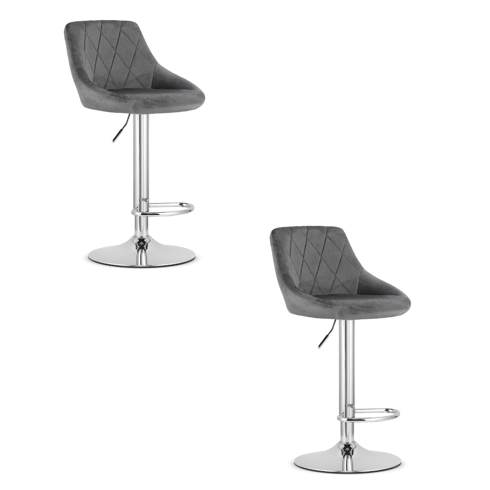 KAST-baarijakkara, harmaa sametti, kromattu jalusta (2 kpl)