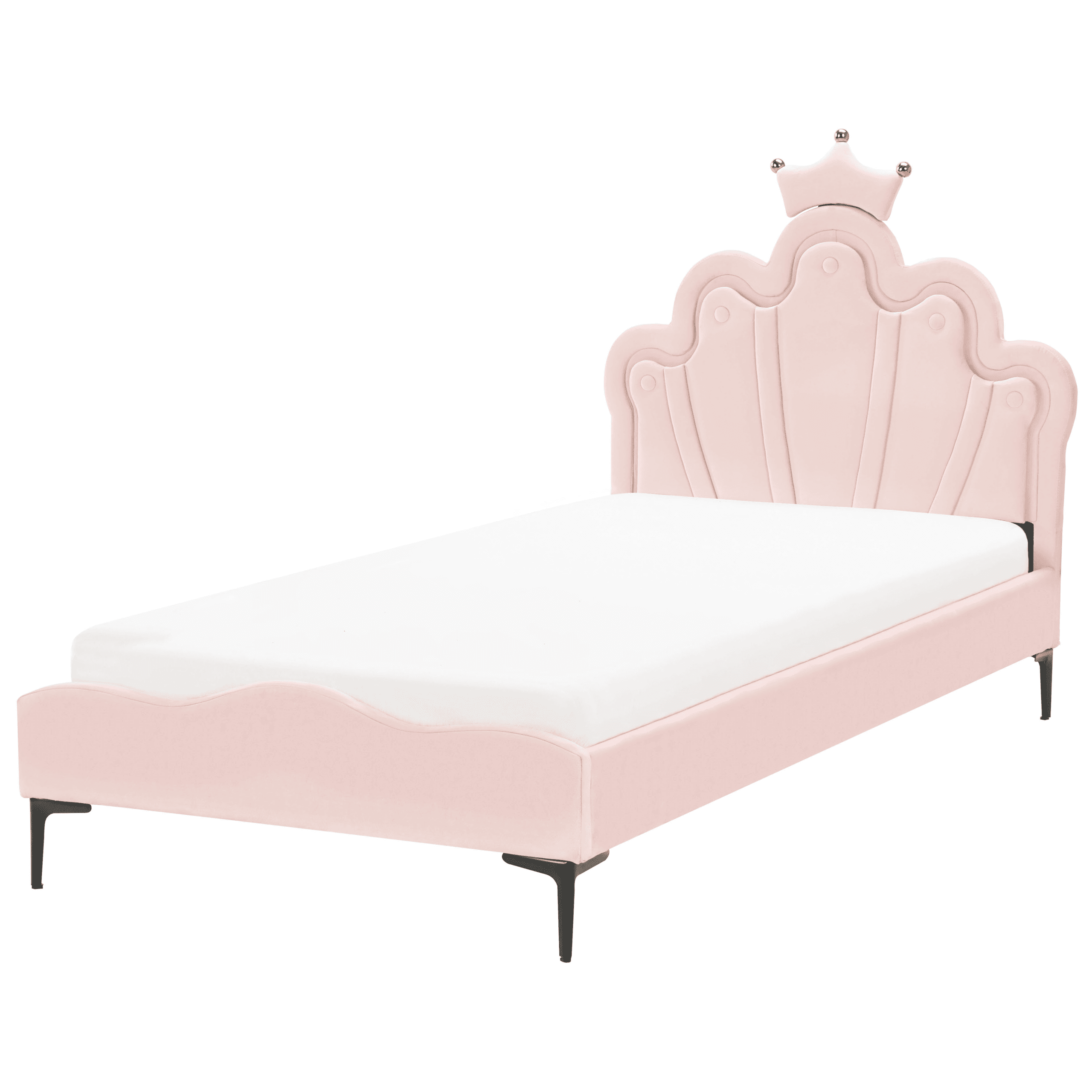 Lastensänky Kruunu sametti RUBIAN 90 x 200 cm LED-valot Vaaleanpunainen