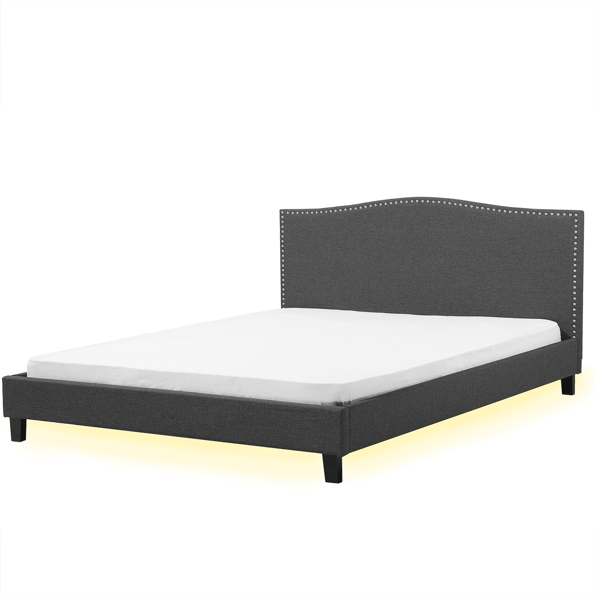 Sänky kangas MONTPELLIER 180 x 200 cm LED-valo Valkoinen