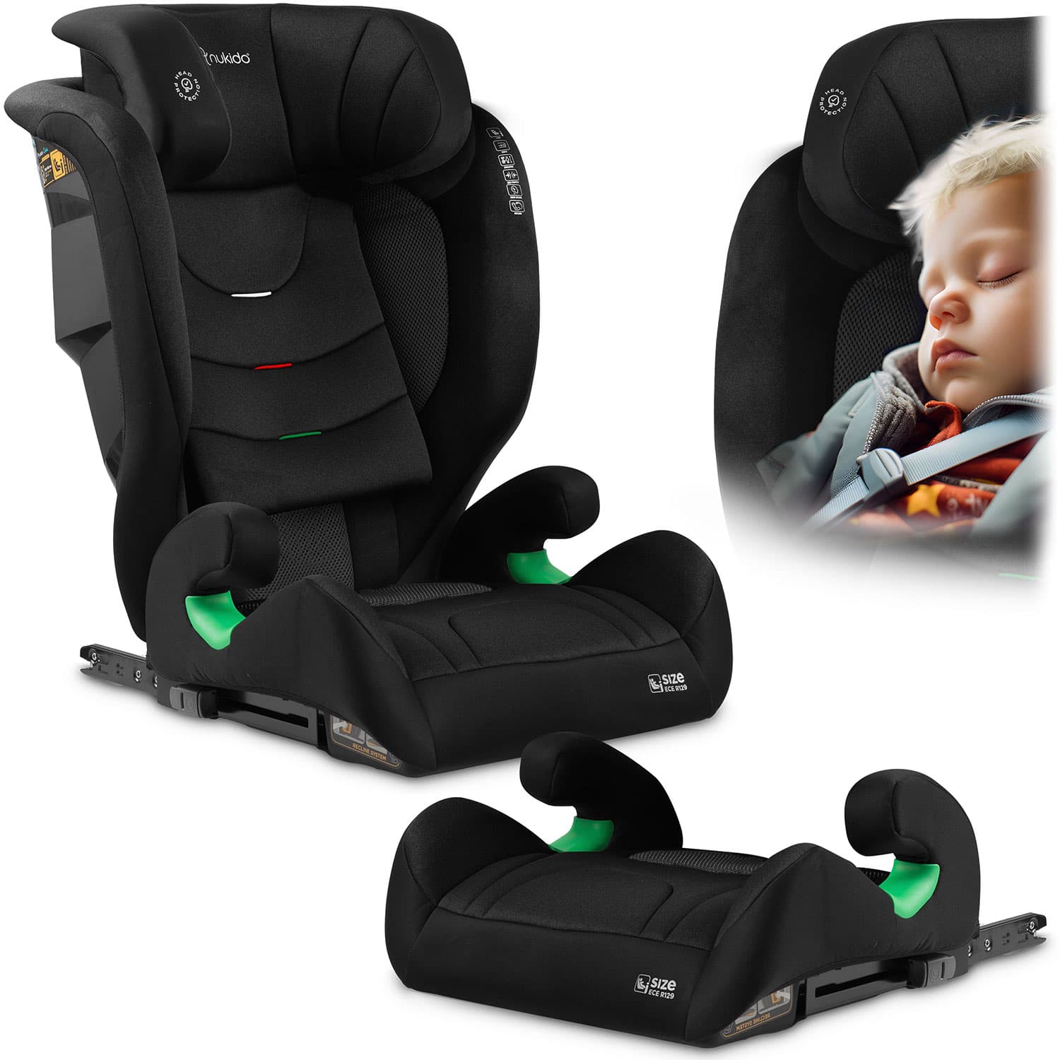Nukido Louis pehmeä turvaistuin musta 15-36 kg ISOFIX