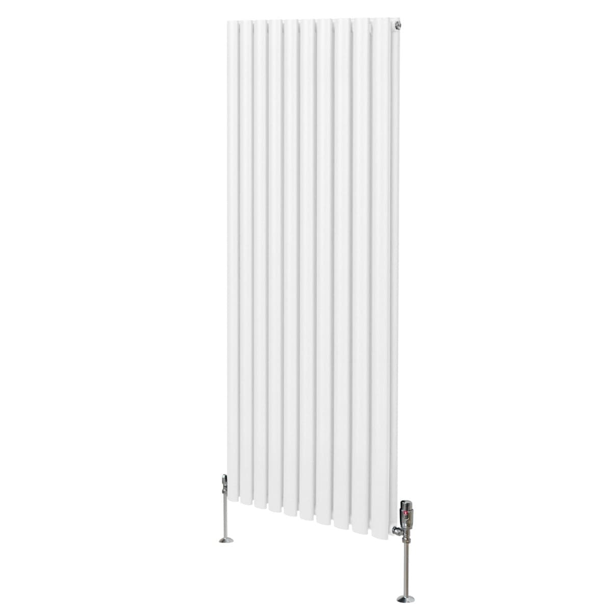 Soikea pylväspatteri ja venttiilit - 1600 mm x 600 mm – Valkoinen