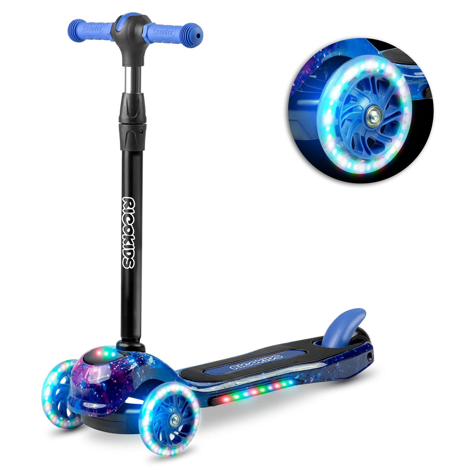 Ricokids Piko 3-pyöräinen potkulauta - musta ja sininen