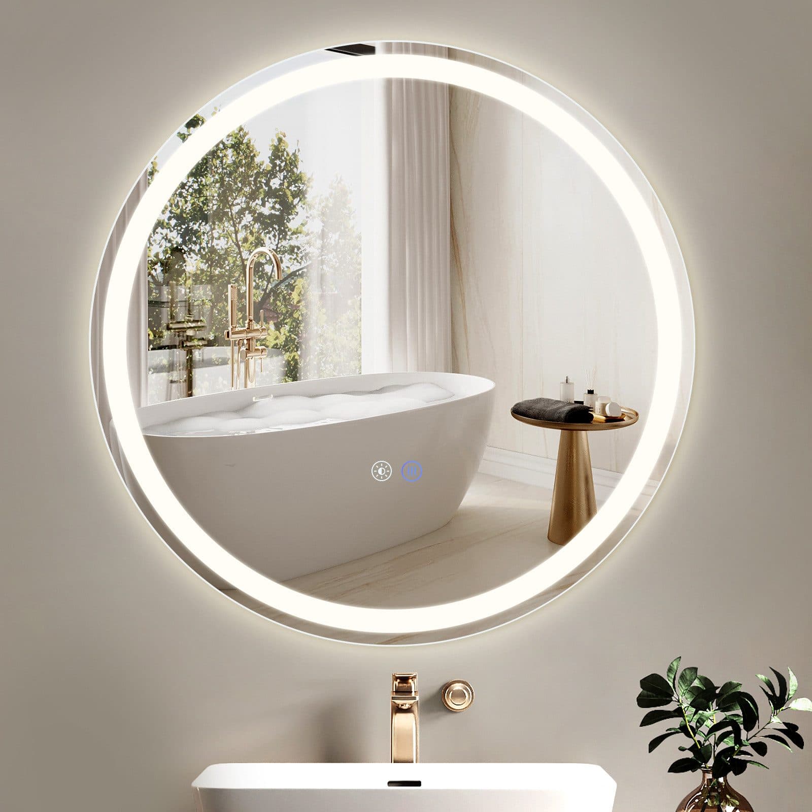 ZMH 60 cm kylpyhuoneen peili huurtumisenestolla, IP44, pyöreä, valkoinen, himmennettävä