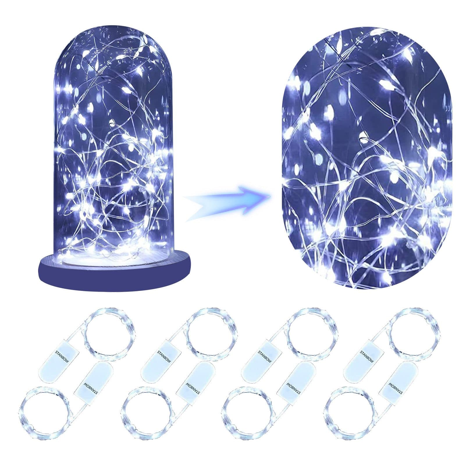 NETTLIFE LED-valoketjut 8 kpl 2 m viileän valkoista kuparilankaa paristokäyttöisellä valoketjulla