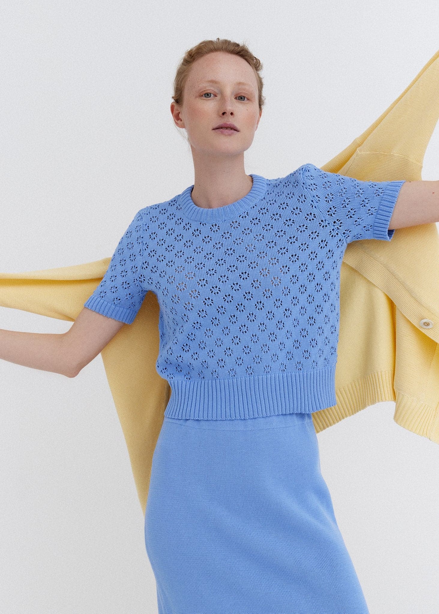 Knitted Cotton Lace Top Sky – Monala