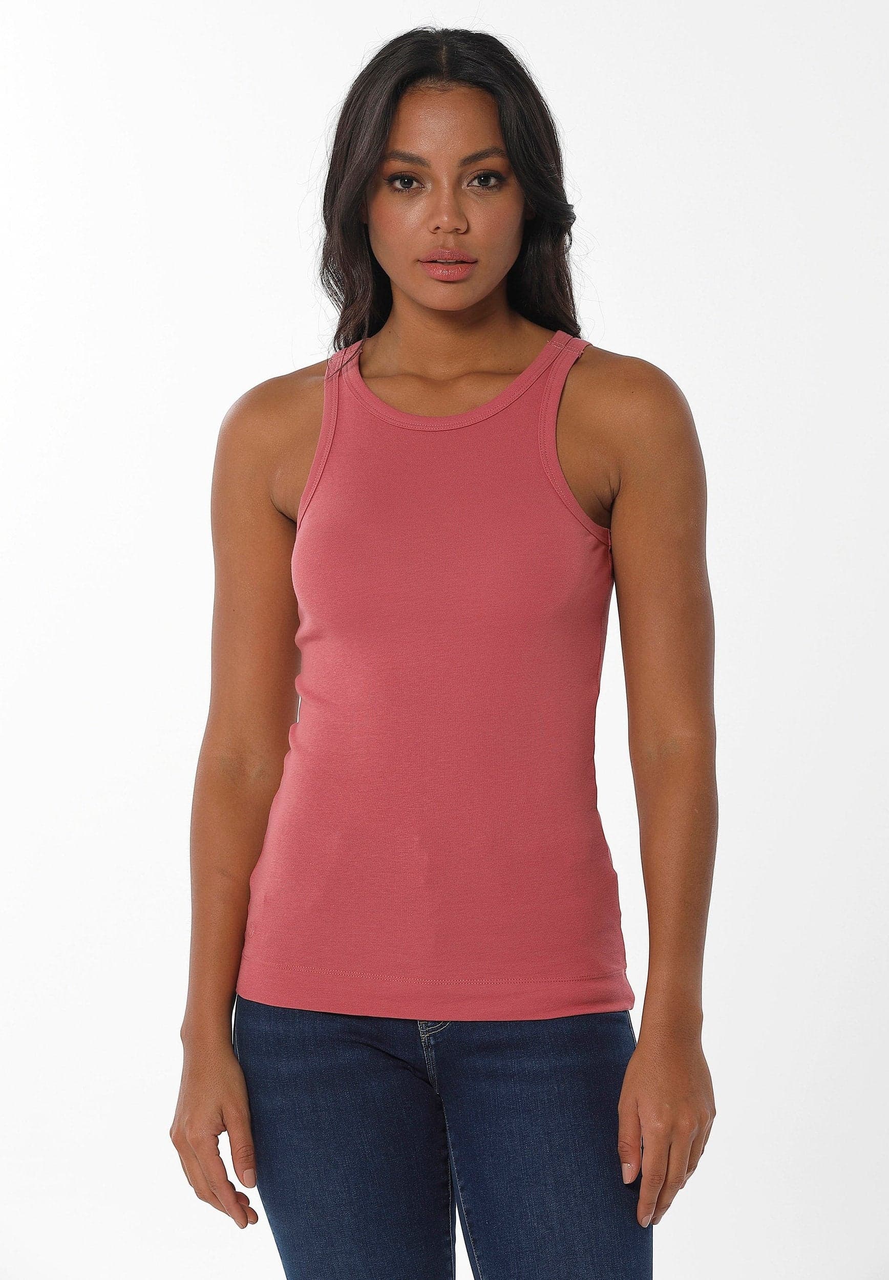 Naisten High Neckline Ribbitoppi Desert Rose Pink – ORGANICATION
