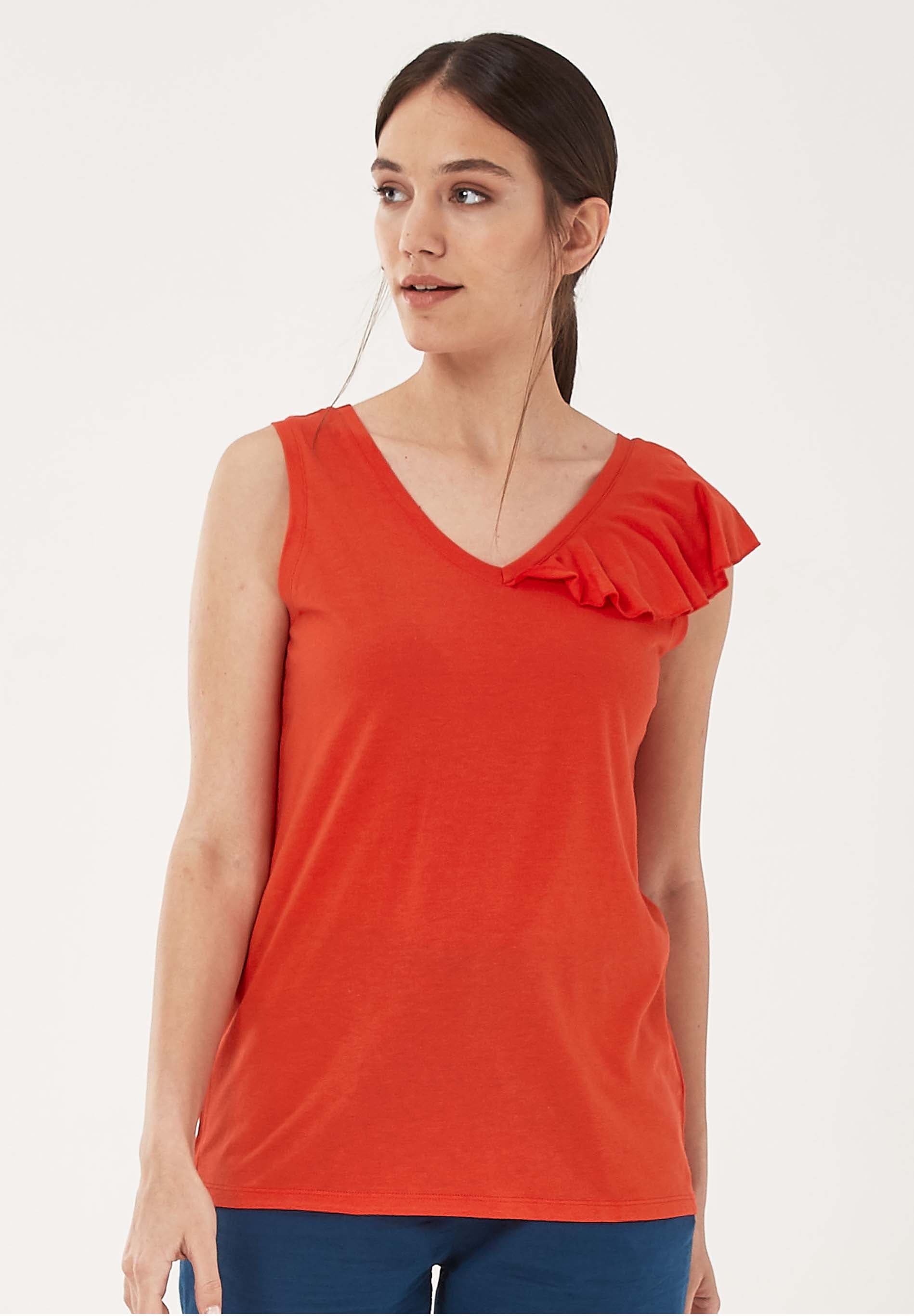 Hihaton V-Neck Toppi Punainen – ORGANICATION