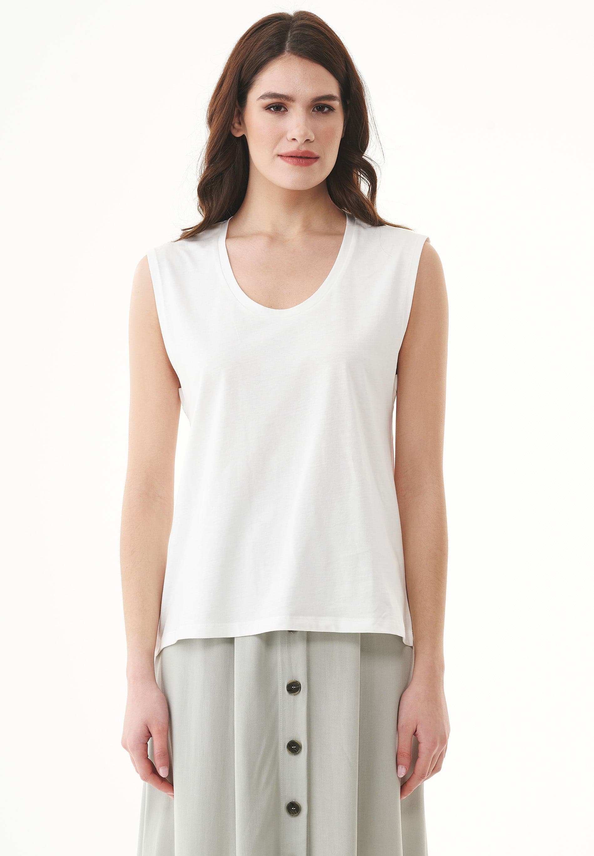 Deep Round Neck Toppi Luonnonvalkoinen – ORGANICATION