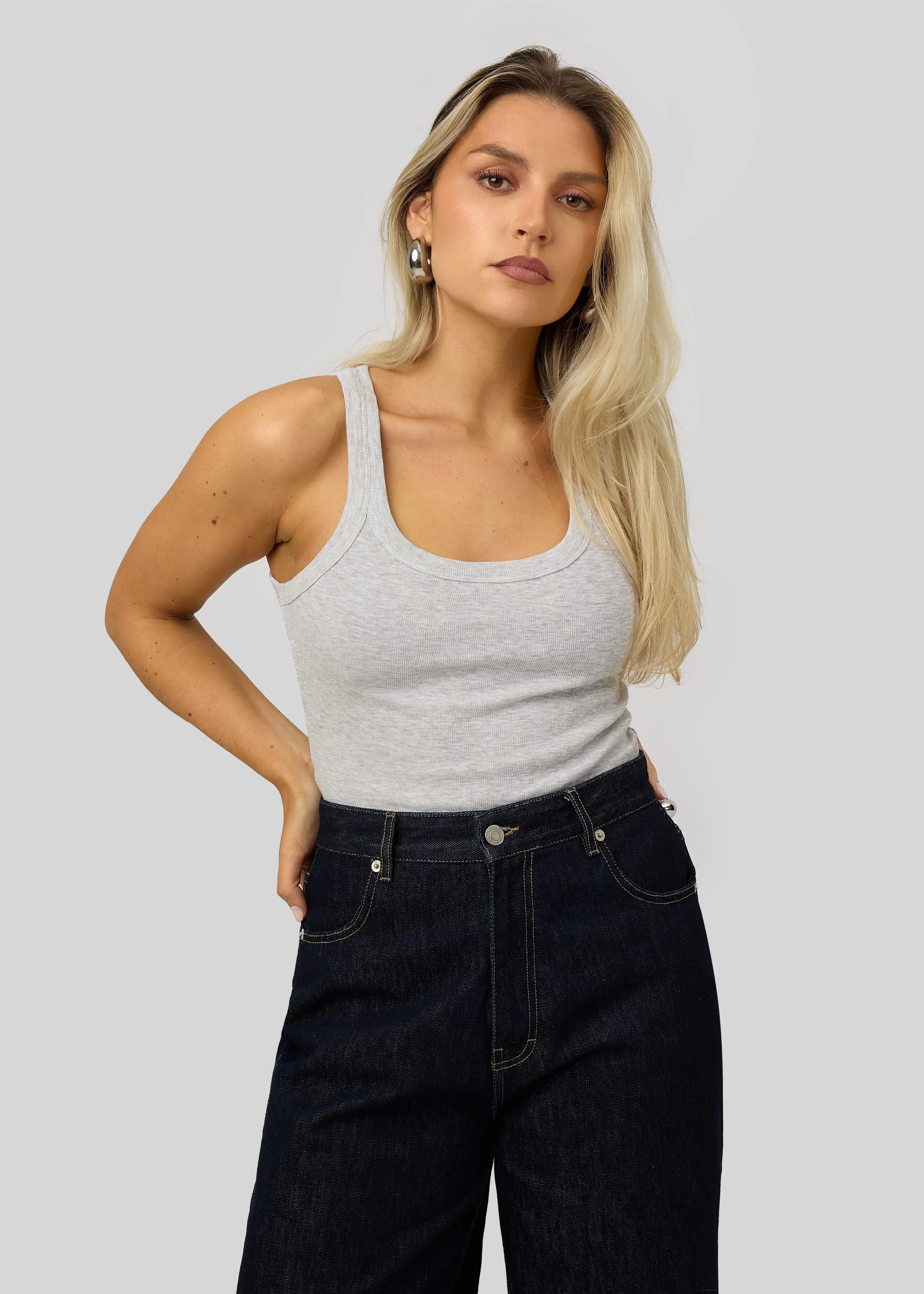 Jimmy Scoop-Neck Ribbitoppi Harmaa – GUAJA.