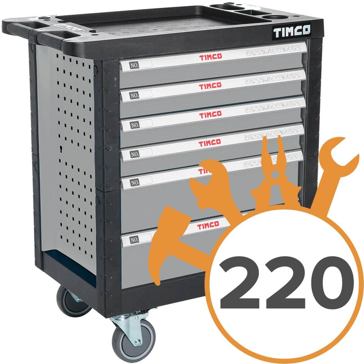 Työkaluvaunu + 220 työkalua, harmaa, Timco – Timco