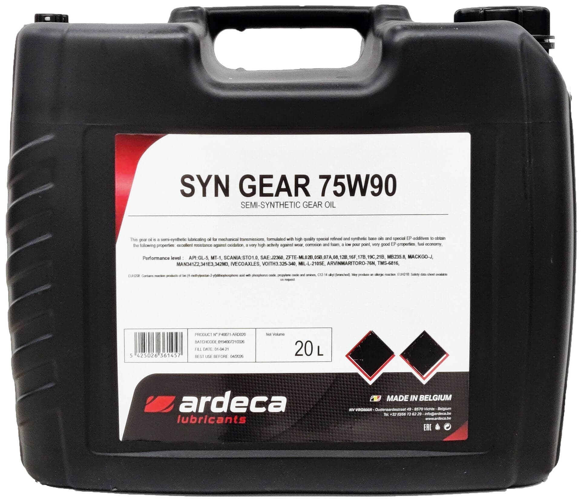 Vaihteistoöljy Syn-Gear 75W-90 GL5, 20 l, Ardeca – Ardeca