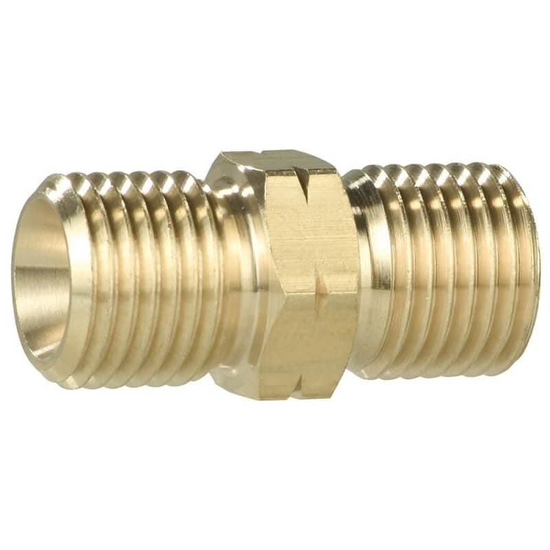 Jatkoliitin letkuille, messinki, G1/4 lh M x G1/4 lh M, vasen kierre, GOK – GOK