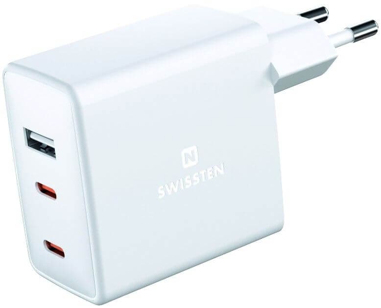 Pikalaturi mini GaN 2 x USB-C + 1 x USB, 70 W, Swissten – Swissten