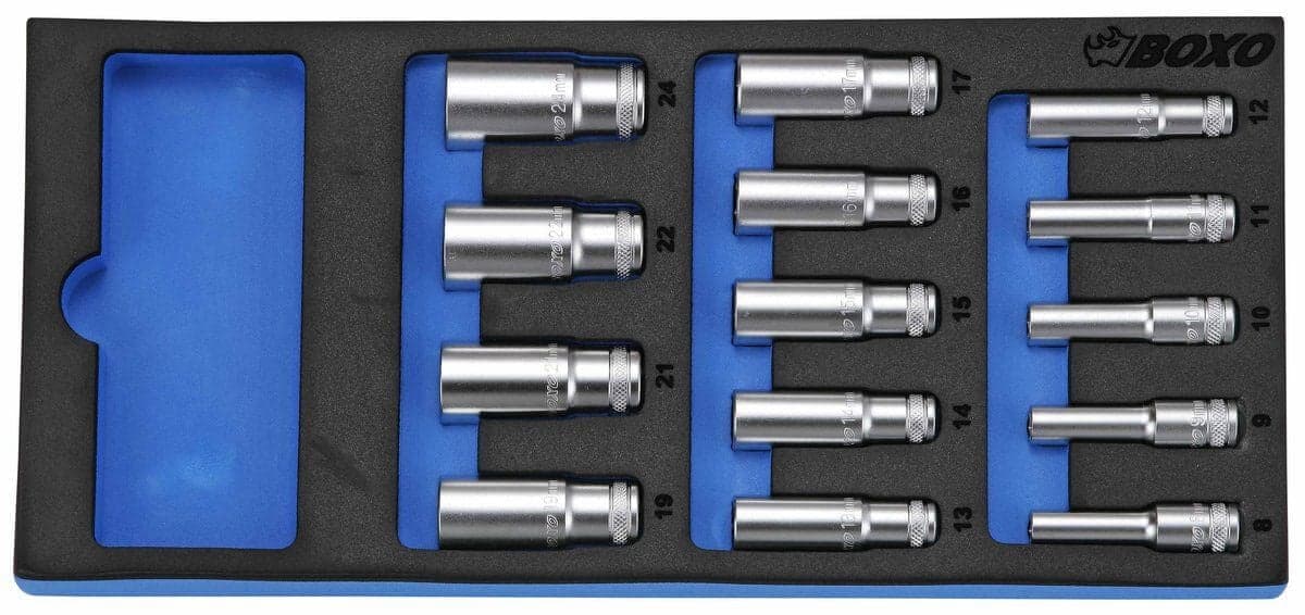 Hylsysarja 3/8", pitkät hylsyt (8-24 mm), Boxo – Boxo