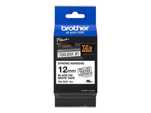 Brother Tape 12mm Tze-s231 Musta/valkoinen Extra Vahva – Brother