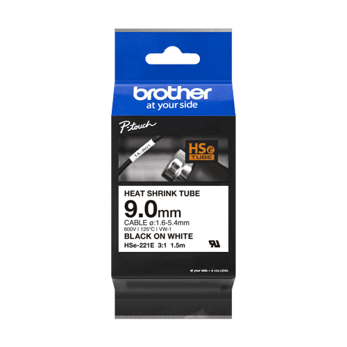 Brother Tape Kutisteputki 9mm Hse-221e Musta/valkoinen – Brother