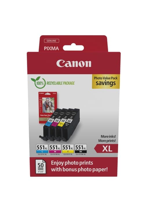 Canon Ink Photo Value Pack Cli-551xl (b/c/m/y) + 10x15cm Photo 50-sheet – Canon