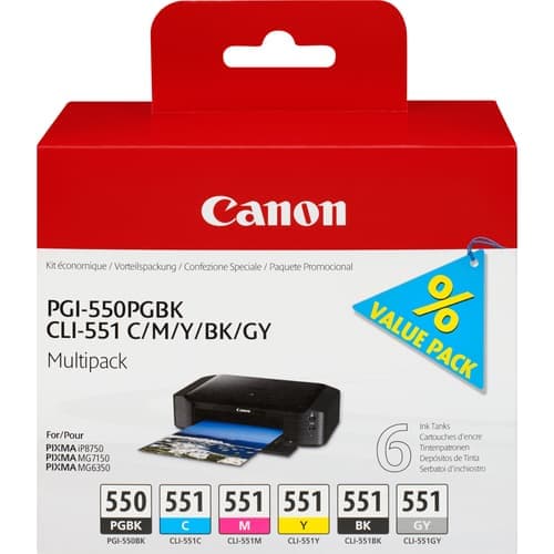 Canon Muste Monipakkaus Pgi-550/cli-551 (pgbk/c/m/y/bk/gy) – Canon