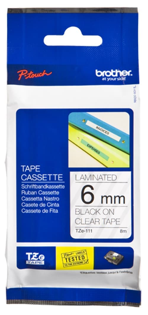 Brother Tape 6mm Tze-111 Musta/läpinäkyvä – Brother