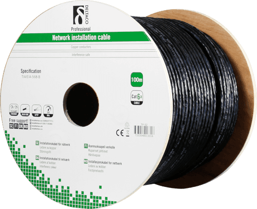 Deltaco Bulk-kaapeli Ei Cat 6a 100m Musta – Deltaco
