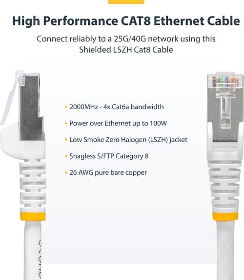 Startech Startech.com Nlwh-5m-cat8-patch Verkkokaapeli Valkoinen S/ftp (s-stp) Rj-45 Cat 8 5m Valkoinen – Startech
