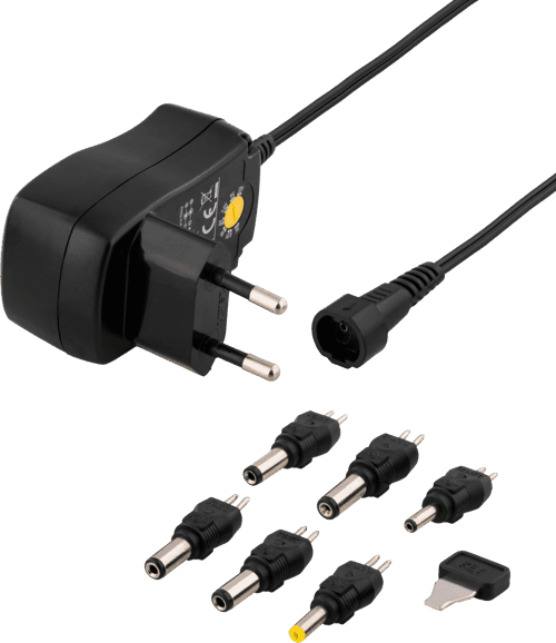 Deltaco Virtasovitin, 110v-230v - 3v-12v Dc, 600ma, Vaihdett. Liittimet, Musta Musta – Deltaco