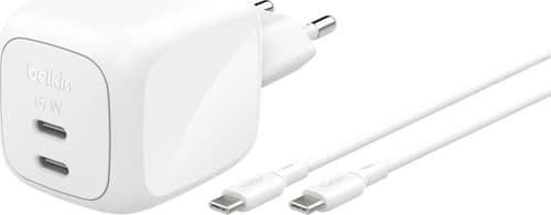 Belkin Dual Usb-c Gan Wall Charger 67w + Usb-c Cable 2m Valkoinen – Belkin