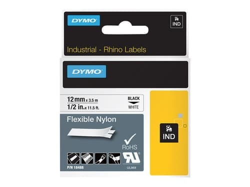 Dymo Tape Rhinopro Joustava Nylon 12mm Musta/valkoinen – Dymo