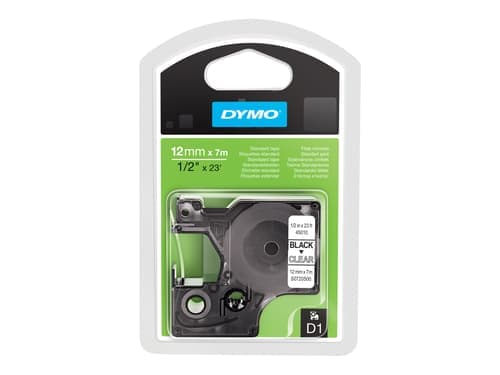 Dymo Tape D1 12mm Musta/läpinäkyvä – Dymo