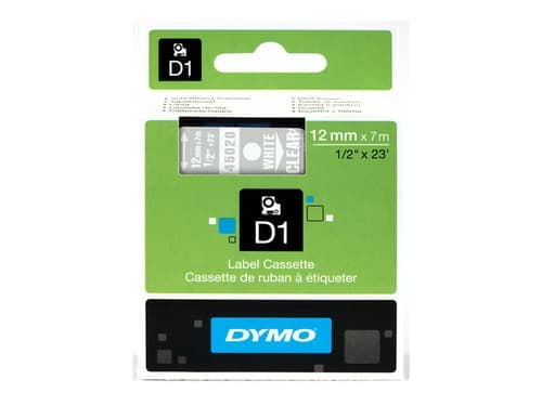 Dymo Tape D1 12mm Valkoinen/läpinäkyvä – Dymo