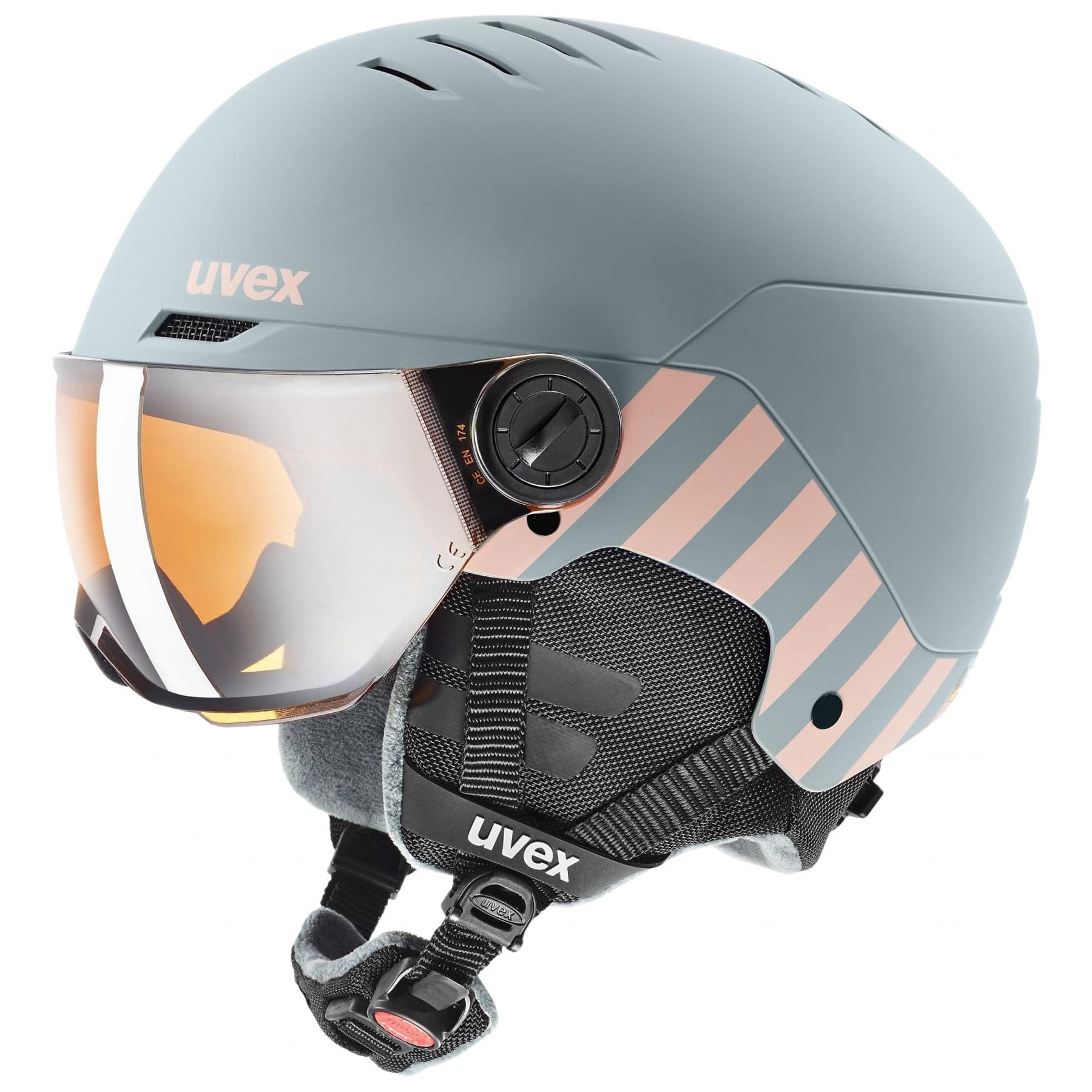 Uvex Rocket JR Visor, hiihtokypärä visiirillä, juniori, vaaleanharmaa/vaaleanpunainen – Uvex