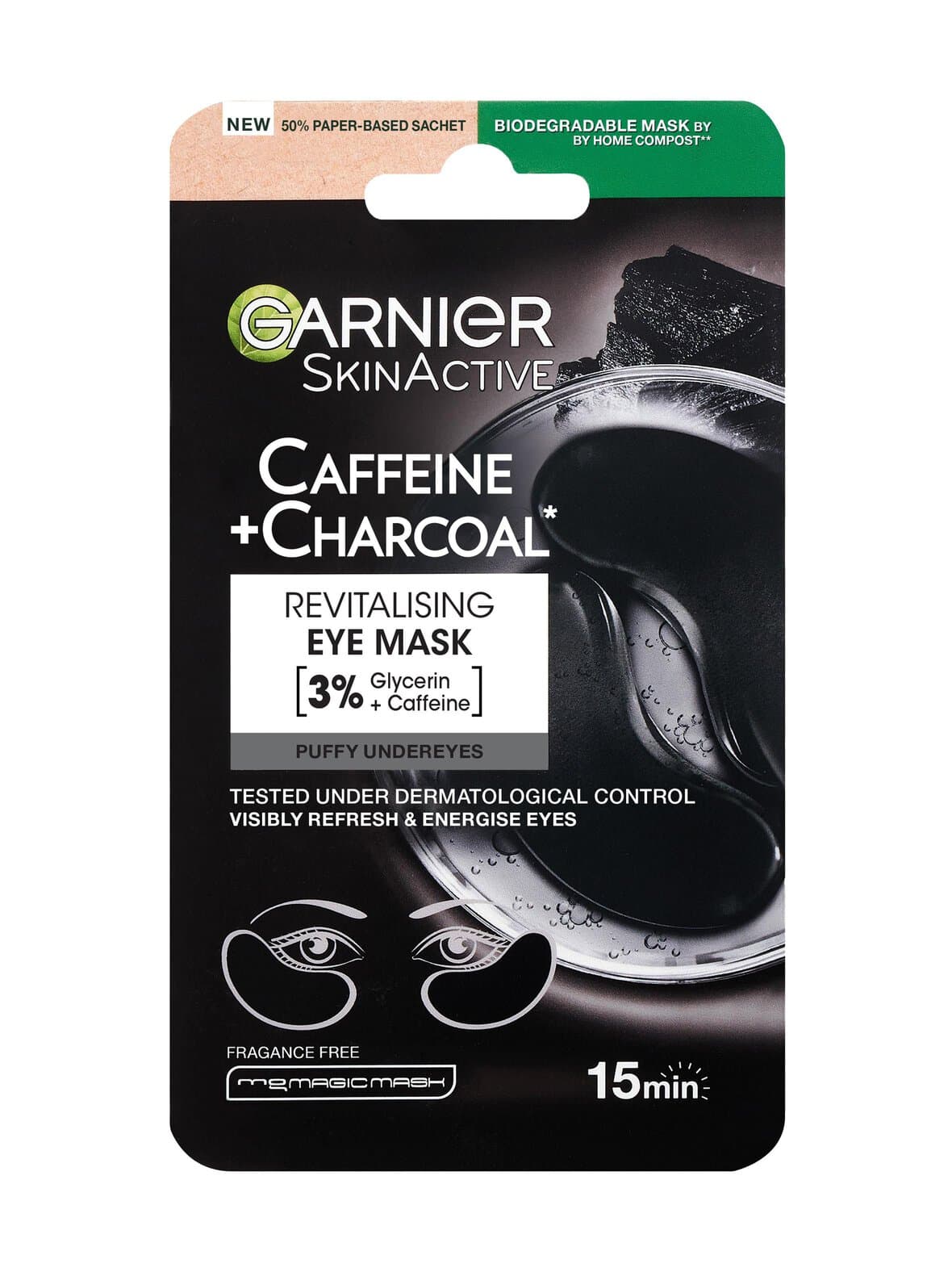 Skinactive caffeine + charcoal eye mask -silmänalusnaamio – Garnier