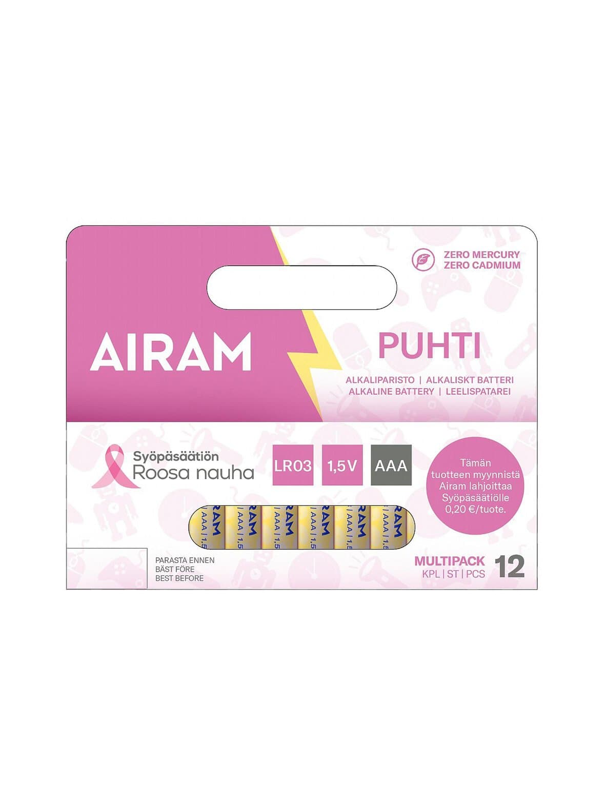 Pink green power lr03 aaa -alkaliparistopakkaus 12 kpl – Airam