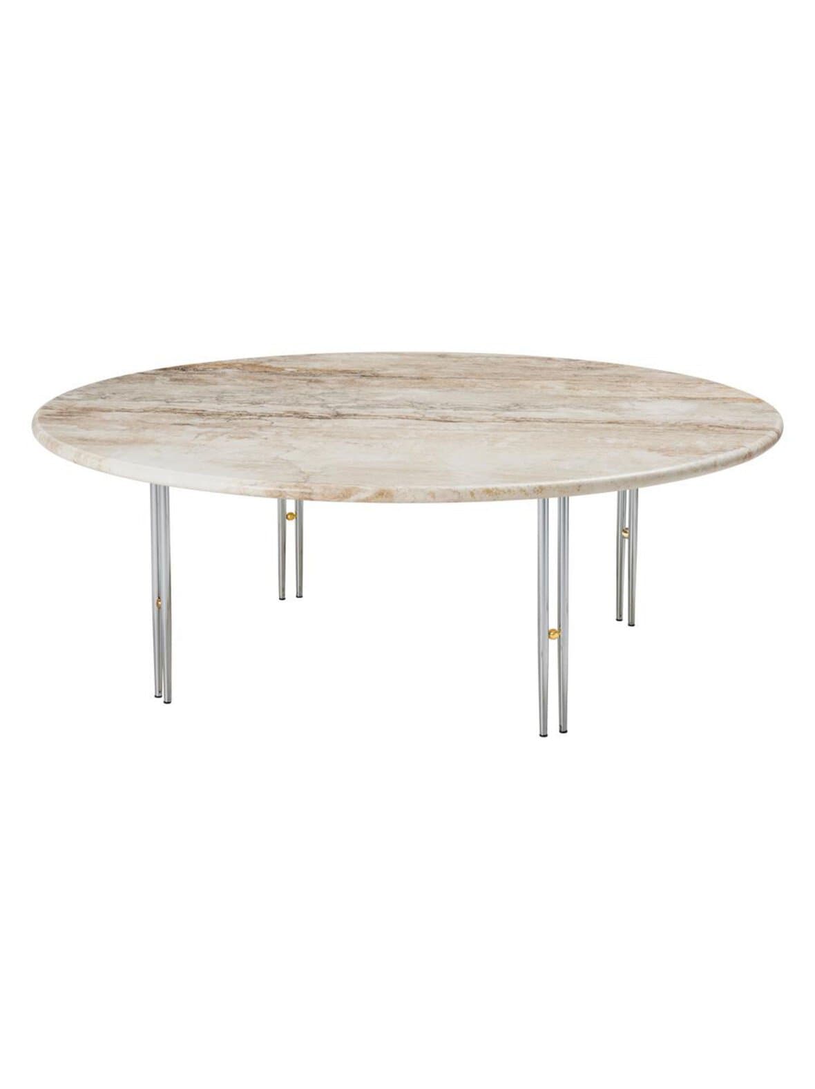 Ioi -sohvapöytä beige travertiini / kromi ⌀ 100 cm – GUBI