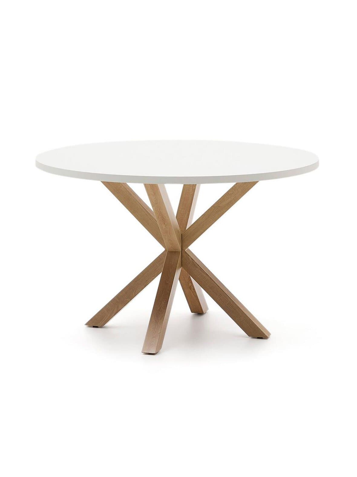 Argo-ruokapöytä valkoinen melamiini / puunvärinen teräs ⌀ 120 cm – Kave Home