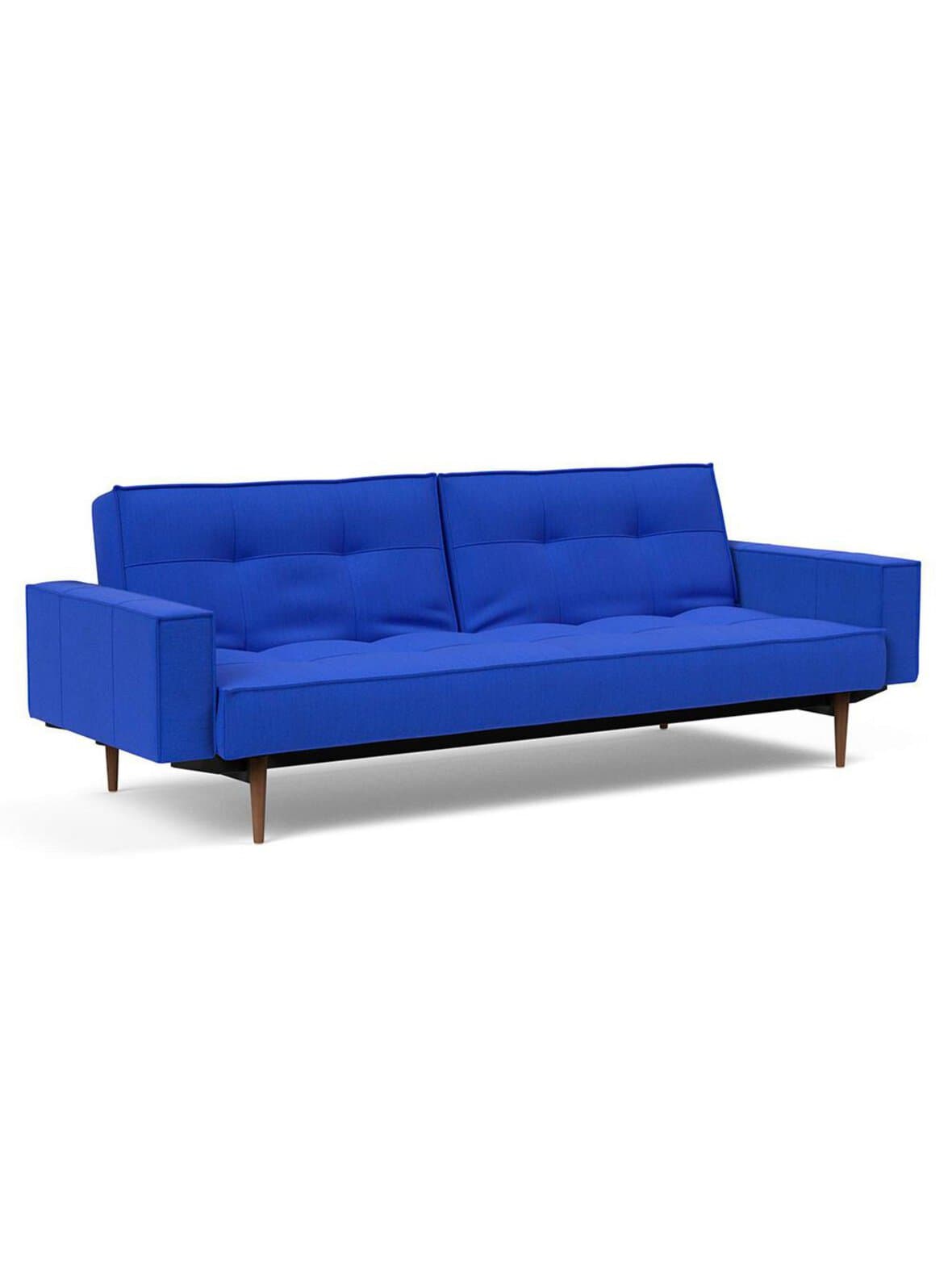 Splitback styletto -vuodesohva käsinojilla elegance-kangas 512 ultramariini / ruskea tammi – Innovation Living