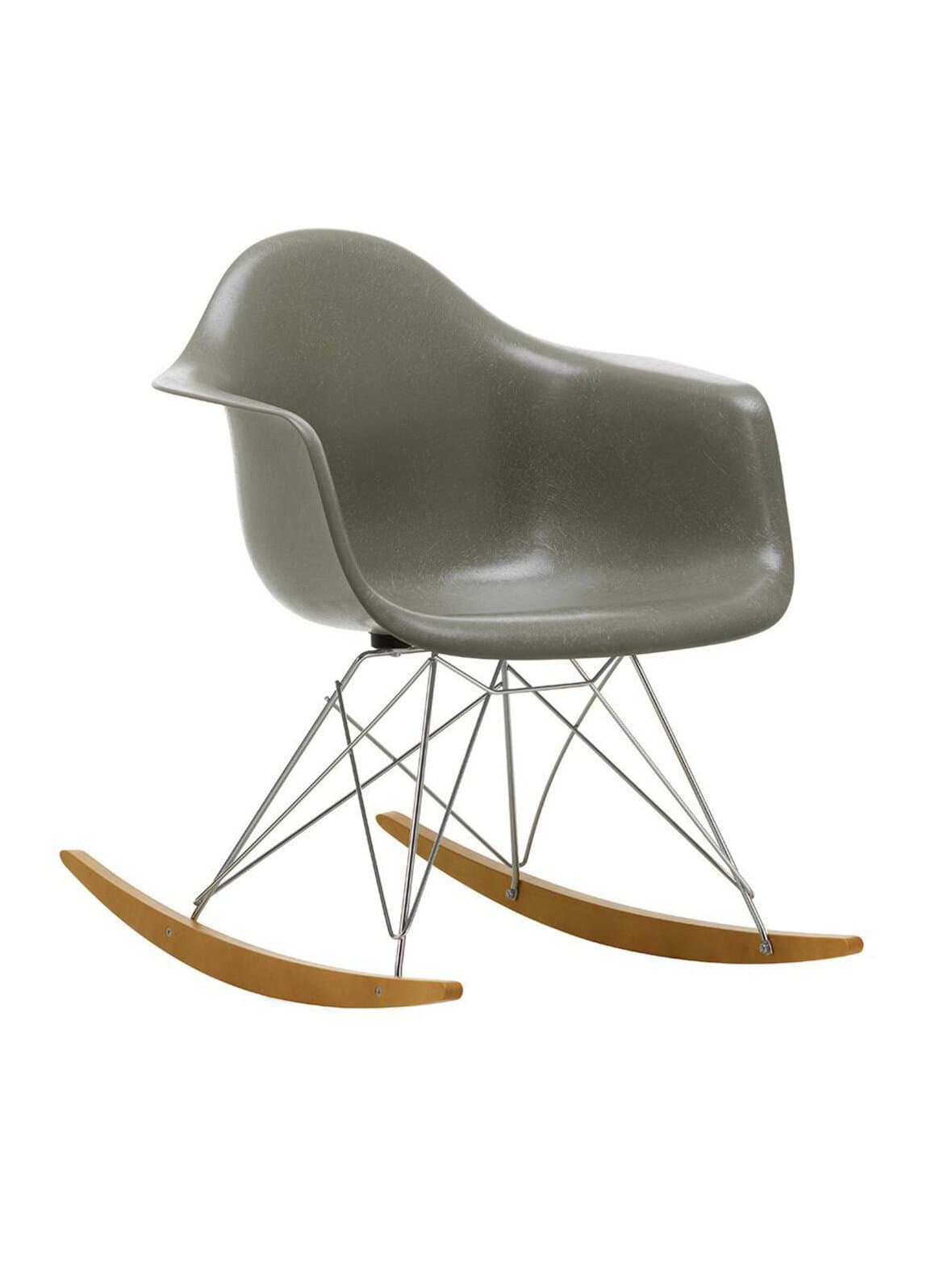 Eames rar fiberglass -keinutuoli raw umber/kromi/vaalea vaahtera – Vitra