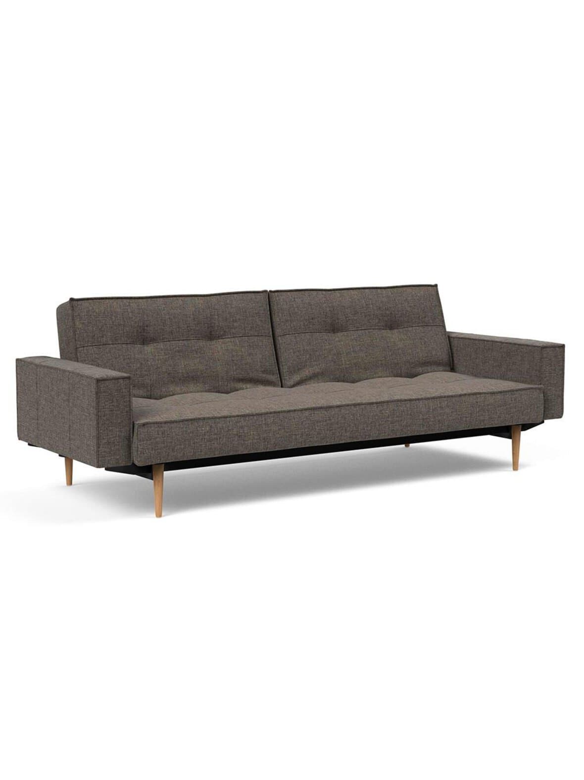Splitback styletto -vuodesohva käsinojilla flashtex-kangas 216 tummanharmaa / tammi – Innovation Living