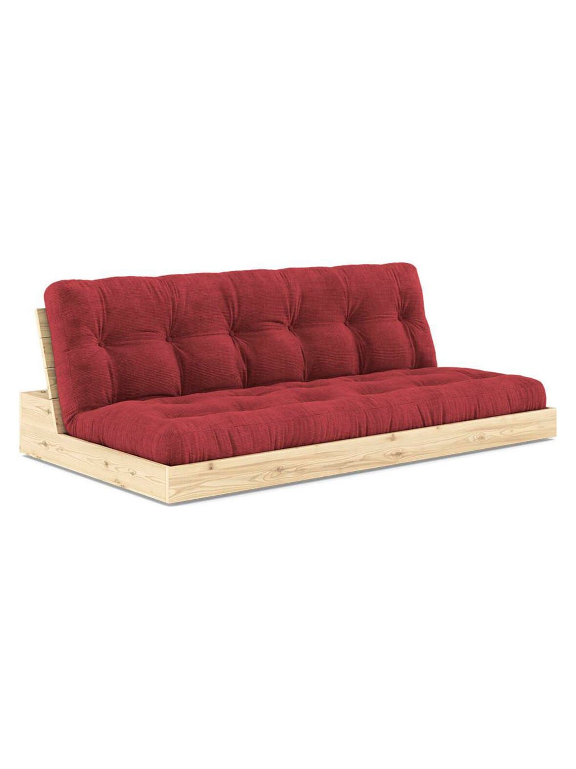 Base-futonsohva corduroy-kangas ruby red/mänty l 196 cm – Karup